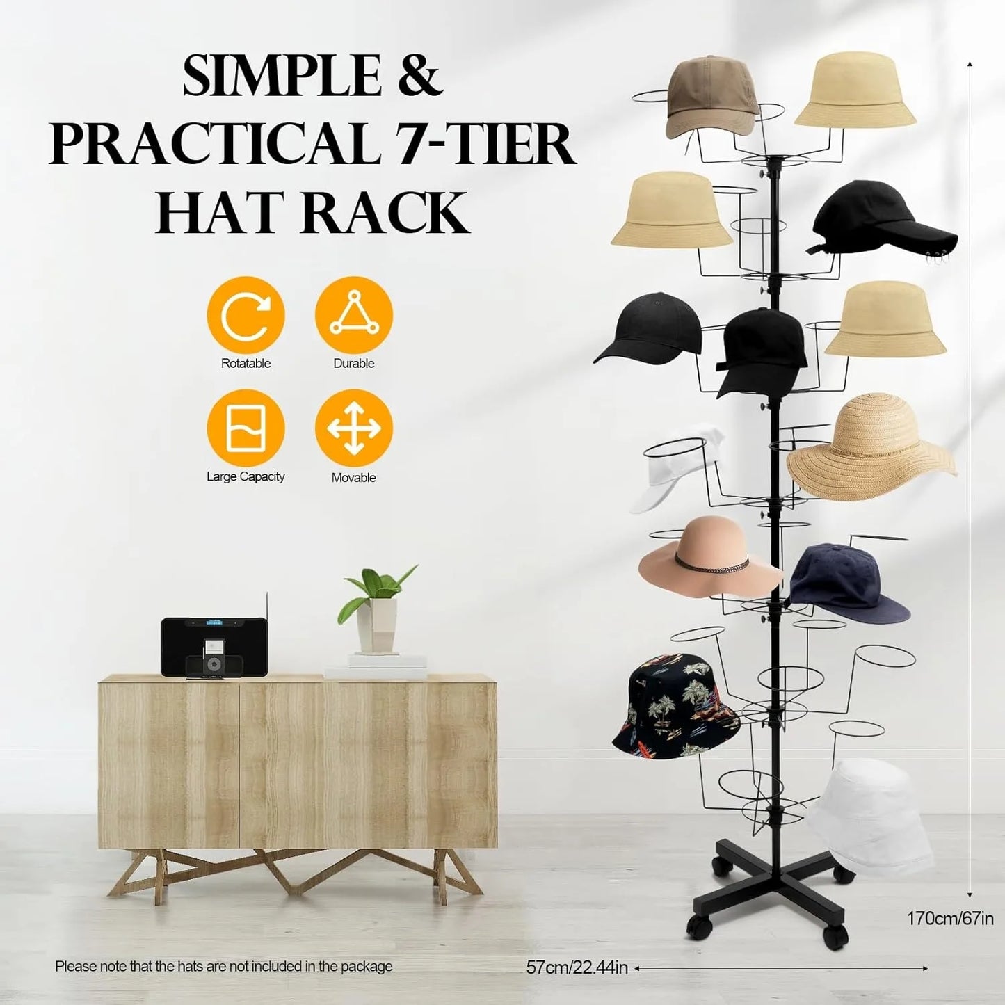 Freestanding Rotating Hat Display Rack Stand with 35 Hooks