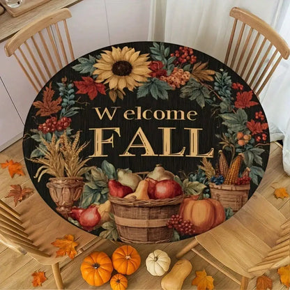 1pc Autumn Round Tablecloth with Welcome Fall Sign