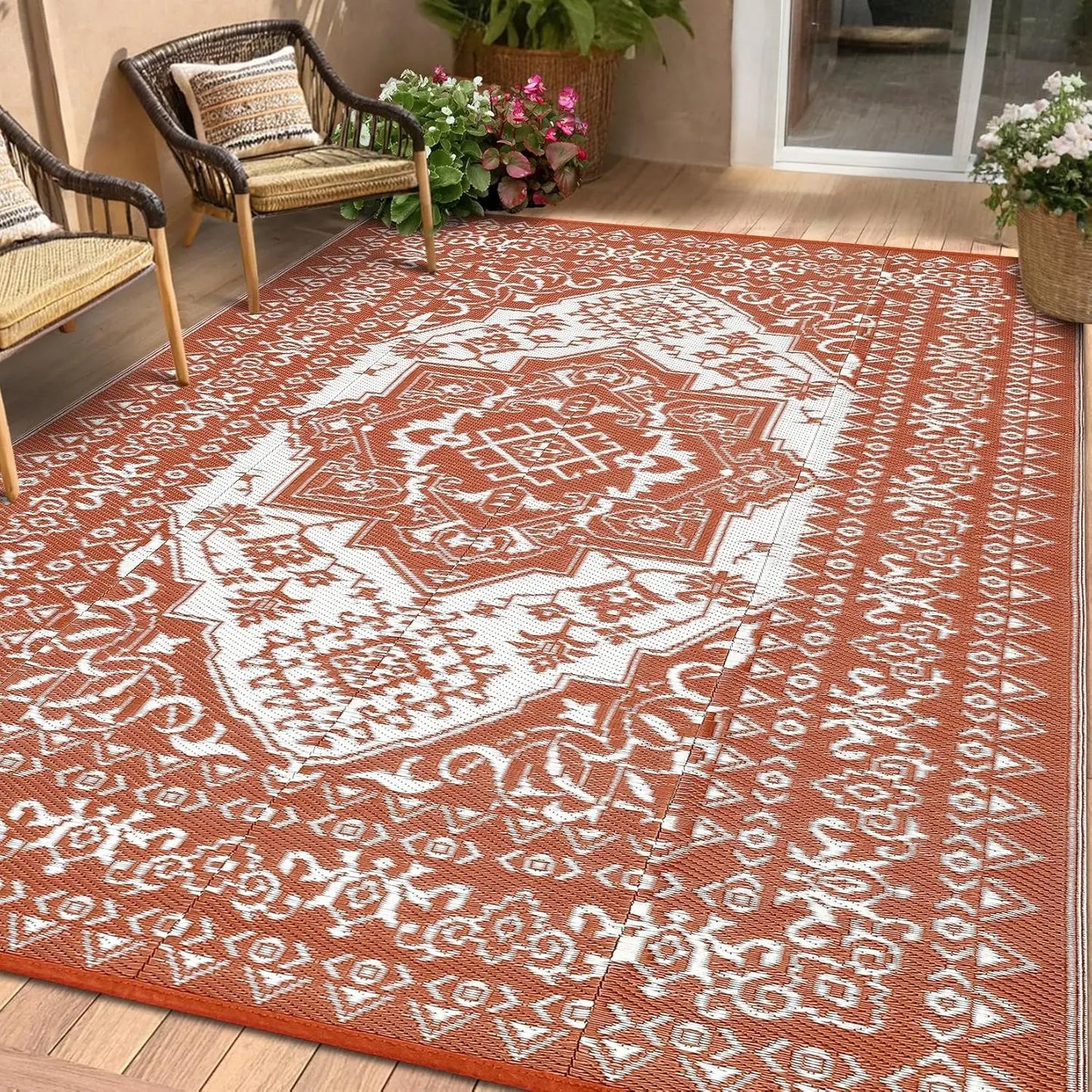 Reversible Vintage Indoor Outdoor Plastic Straw Mat