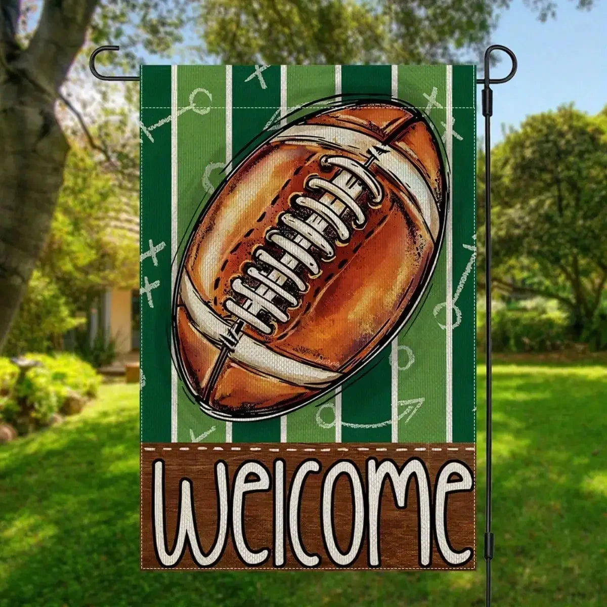 1pc Football Welcome Party Flag Banner - Double-Sided 12"x18" Durable Polyester