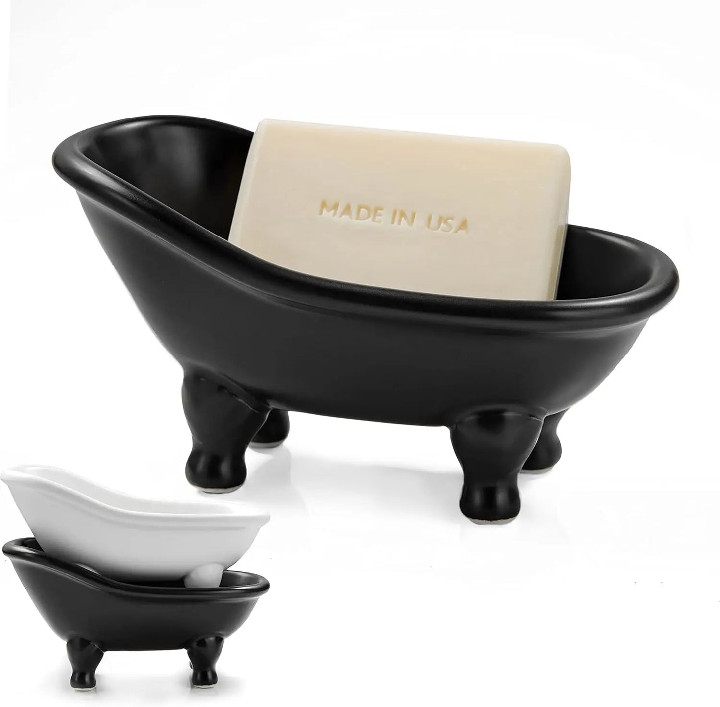 5.6" Black Ceramic Bathtub Soap Dish, Multi-Use
