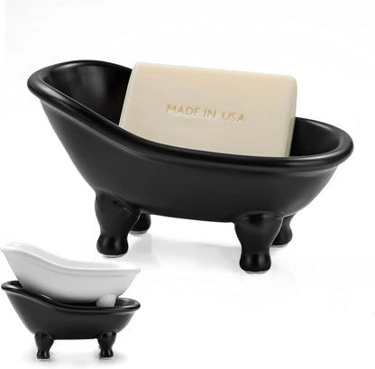 5.6" Black Ceramic Bathtub Soap Dish, Multi-Use