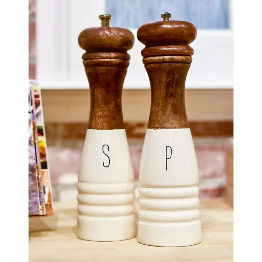 Farmhouse Wood and Enamel Mills Salt and Pepper Set