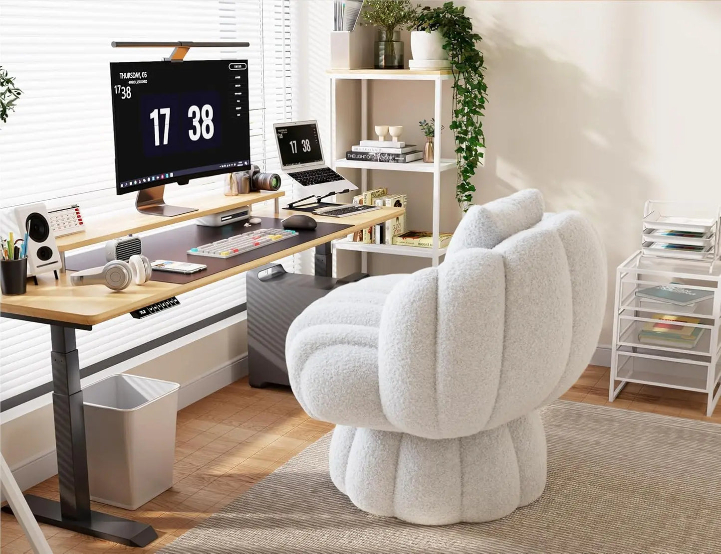 Fluffy Sherpa, Swivel 360 Degree Barrel Accent Vanity Chair