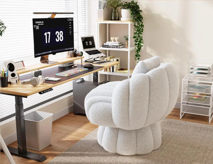 Fluffy Sherpa, Swivel 360 Degree Barrel Accent Vanity Chair