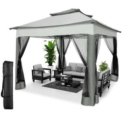 11x11 Pop Up Gazebo One-Push Canopy Tent with Mosquito Nettings