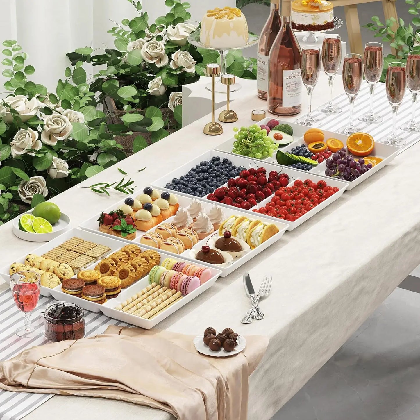 4-Piece Divided Serving Tray Set, 15x10 Inch