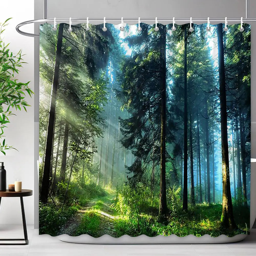 Scenic Shower Curtain Tropical Waterfall, Landscape Nature