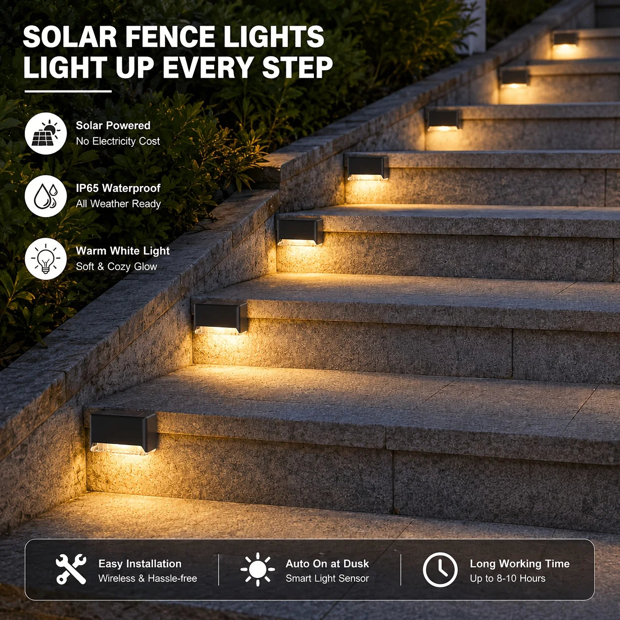 Outdoor Waterproof Solar Lights, Garden, Landscape, Step and Fence Lights