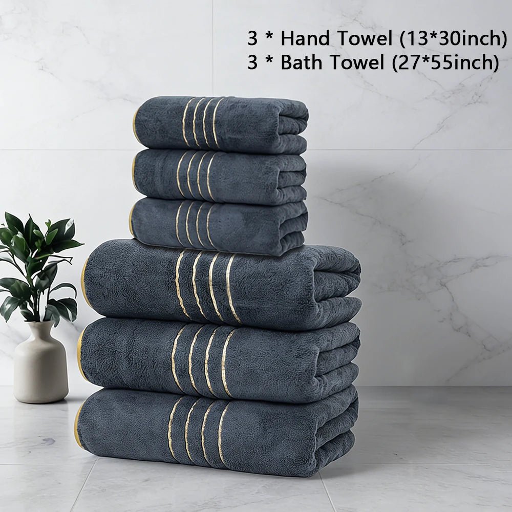 2/3/6/8 Pcs Bath Towel Set White & Gray with Gold Accents