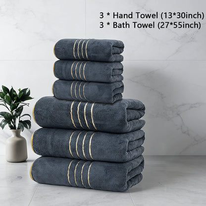 2/3/6/8 Pcs Bath Towel Set White & Gray with Gold Accents