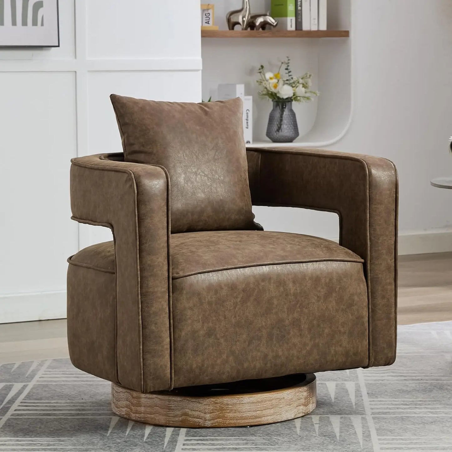 Set (2) Upholstered Swivel Accent Chair, Open Back Barrel Chair