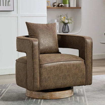 Set (2) Upholstered Swivel Accent Chair, Open Back Barrel Chair