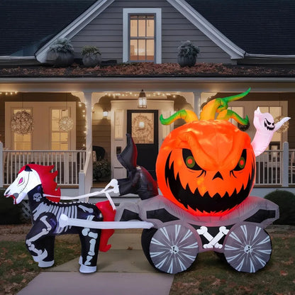 8 Ft Long Halloween Inflatables Pumpkin Carriage with Built-in LEDs
