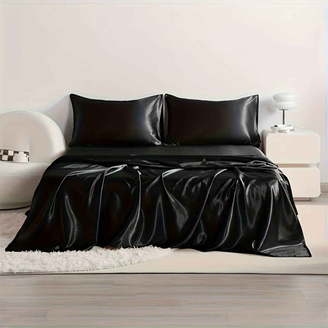 4pcs Cooling Satin Bed Sheet Set Shrink-Resistant,