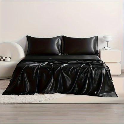 4pcs Cooling Satin Bed Sheet Set Shrink-Resistant,