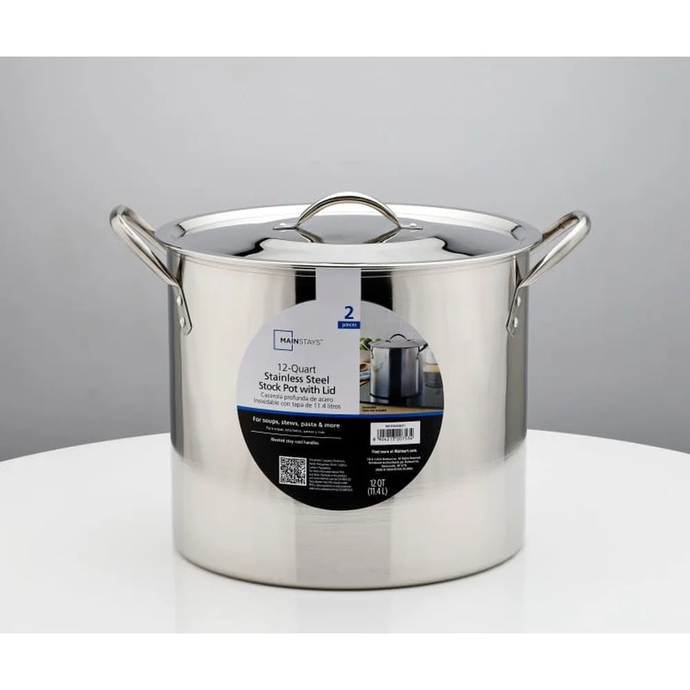 12qt Heavy-Duty Stainless-Steel Stock Pot, Stay Cool Handles