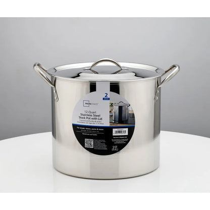 12qt Heavy-Duty Stainless-Steel Stock Pot, Stay Cool Handles