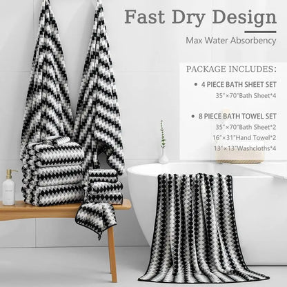 8pc Oversized Bathroom Towel Set, 2 Hand Towels, 4 Washcloths