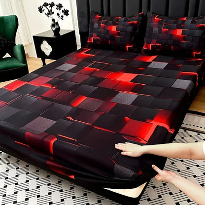 3pc Digital Printing Material Plaid Fitted Sheet