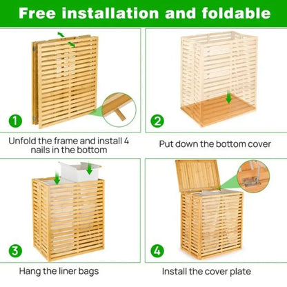 Foldable Bamboo Laundry Basket with Lid