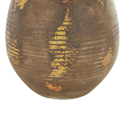 15" Grooved Antique Style Distressed Brown Ceramic Vase w/Handles