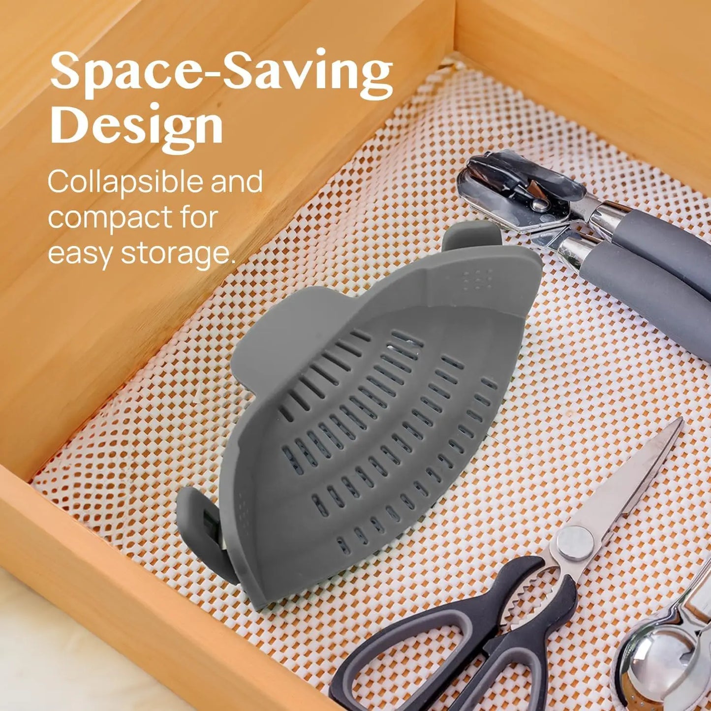 Snap N' Strain, Silicone Pasta Strainer Clip-On for Pots and Pans - Heat Resistant Colander