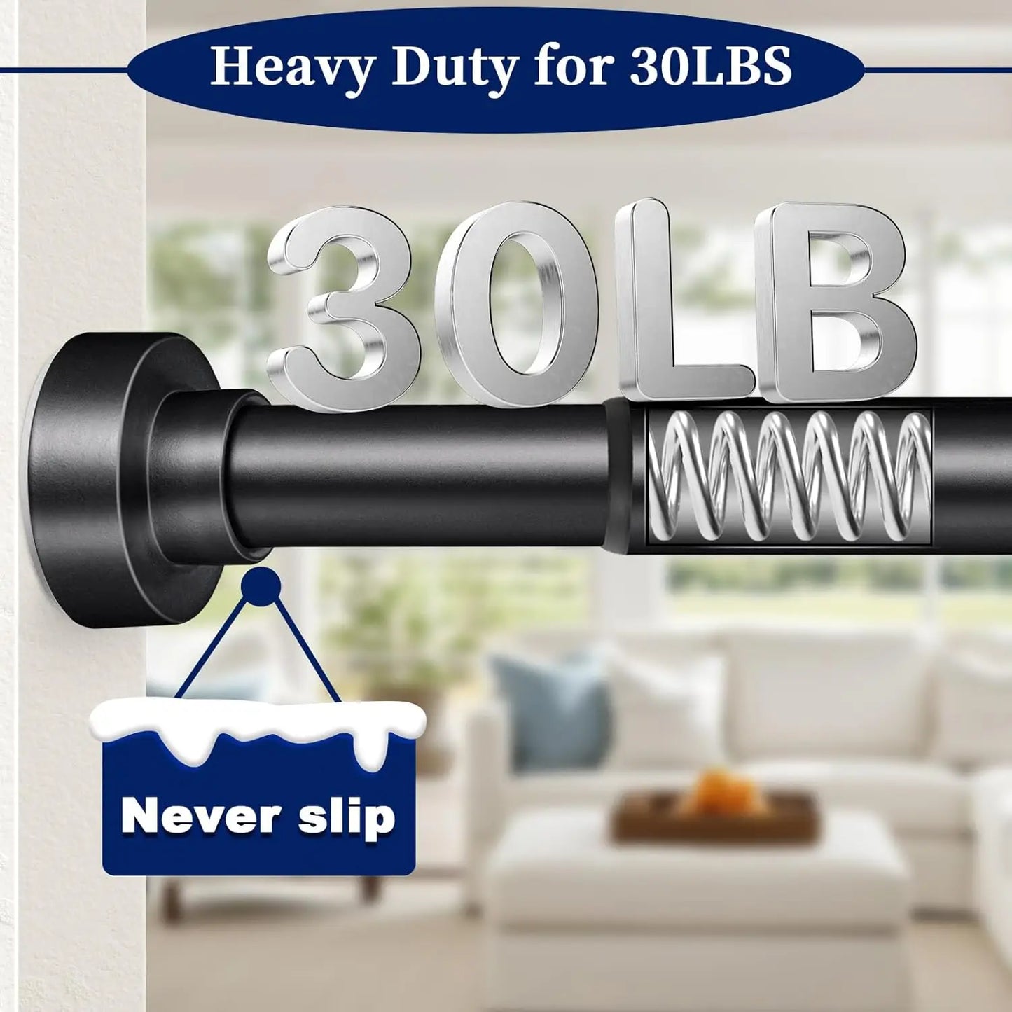 Non-Slip Tension Shower Curtain Rod, 34"-82"