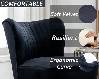 Set (2) Comfy Mid Century Velvet Accent Chair, Armless