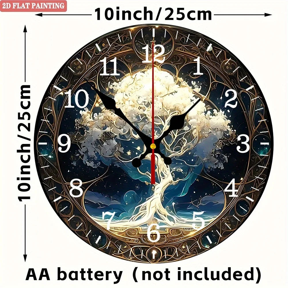 10"x10" Vintage Art Fantasy Tree Wall Clock. Silent