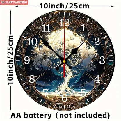 10"x10" Vintage Art Fantasy Tree Wall Clock. Silent