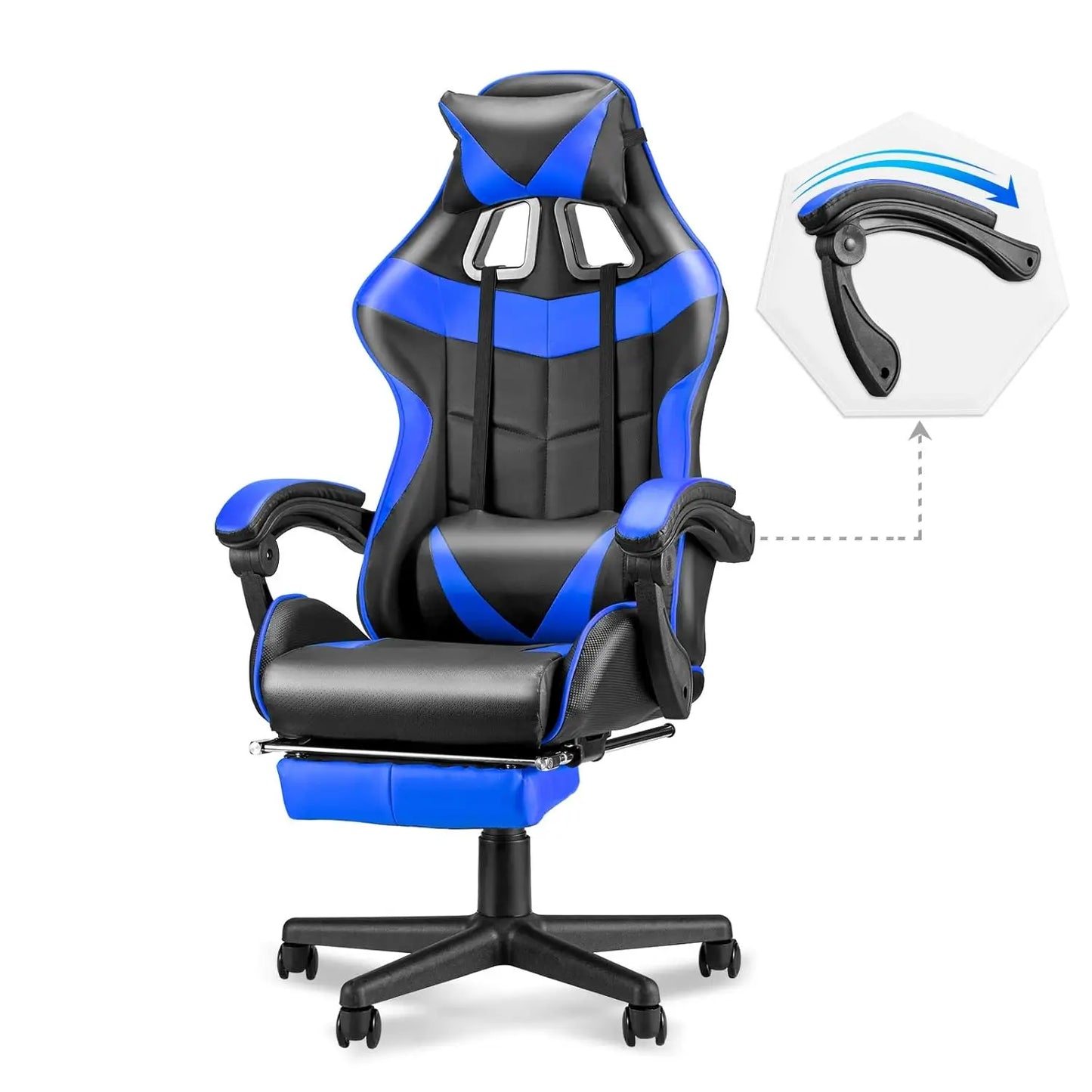 Ergonomic Adjustable Gaming Chair w/Footrest, Headrest, Lumbar Support