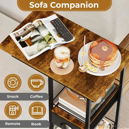 Portable TV Tray Table, C Shaped Sofa Side Table with Wheels