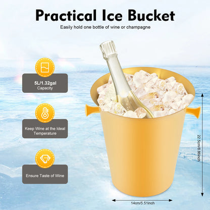 Premium 201 Stainless Steel Ice Bucket w/Stand - 5L Gold Wine/Champagne Chiller