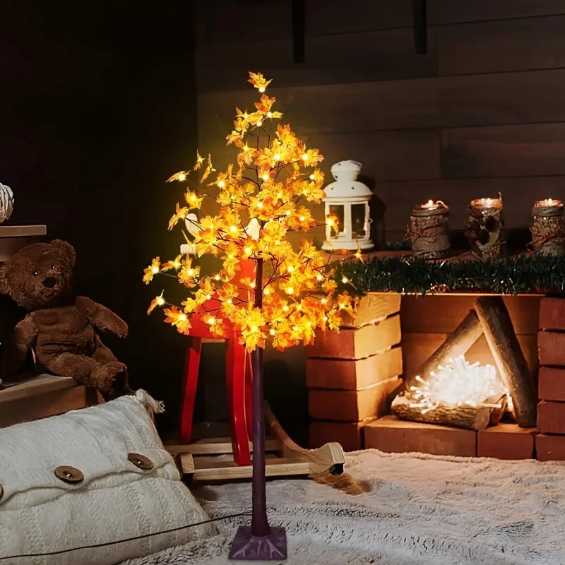 1pc 72" Artificial Autumn Glowing Maple Tree - Orange LED DIY Branches, USB Powered