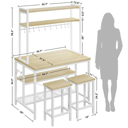 Kitchen Island w/Stools, Dining Table Set with Storage and Power Outlet