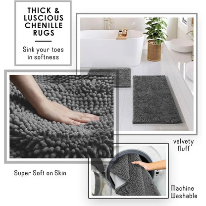 27pc Grey Bathroom Set w/Shower Caddy, Rugs, Curtain, and Accessories