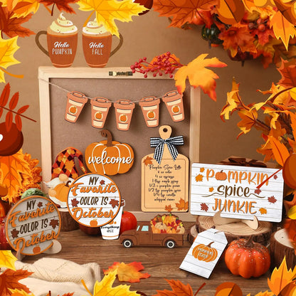 15pc Fall Tiered Tray Decor Set