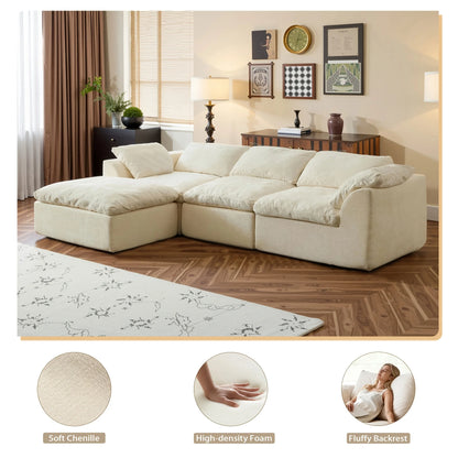 L-Shaped Modular Sofa, Boneless Design, Ultra-Soft Comfort, Ottoman