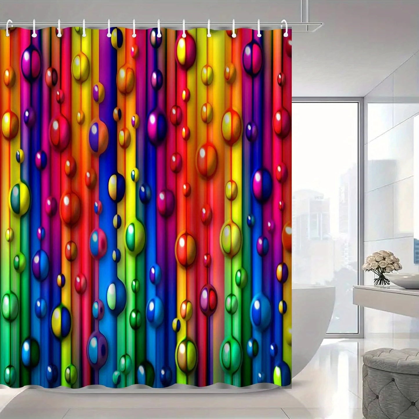 Rainbow Bubble Color Abstract Art Shower Curtain, Luxurious Elegant