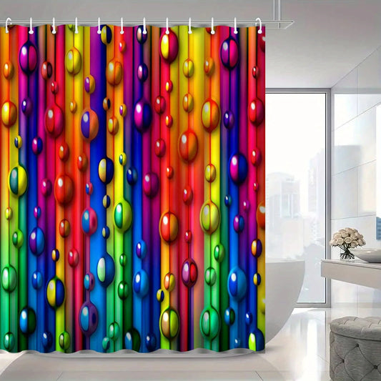 Rainbow Bubble Color Abstract Art Shower Curtain, Luxurious Elegant