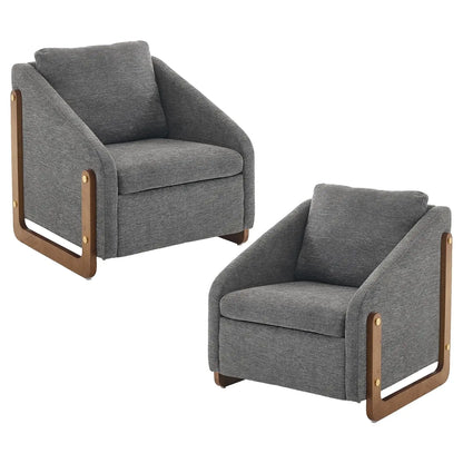 Chenille Fabric Chair w/ Wooden Side Frame, Comfortable Lounge