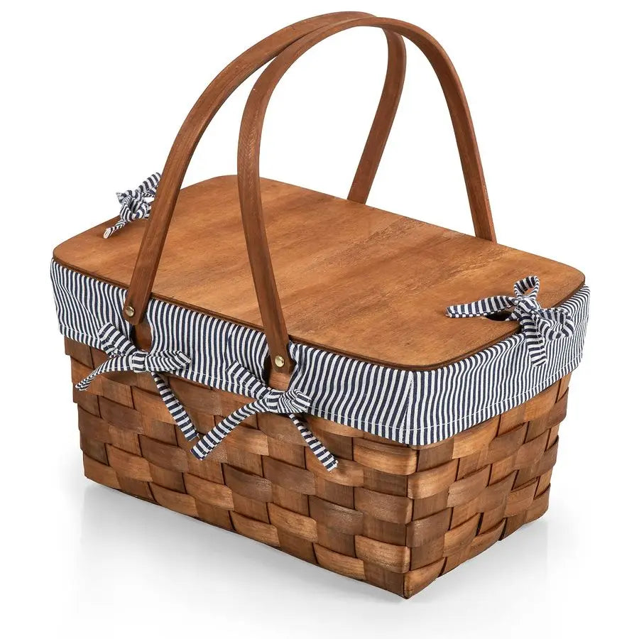 Handwoven Wicker Picnic Basket, Sturdy with Tabletop Lid