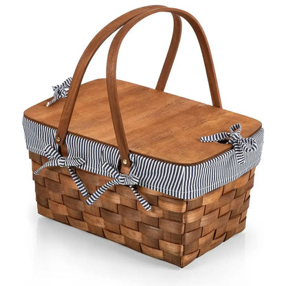 Handwoven Wicker Picnic Basket, Sturdy with Tabletop Lid