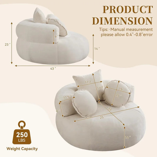 Oversized Round Sofa Chair, Chenille Fabric Circle Lounge Chair, Boneless Barrel Shape Lazy Bean Bag