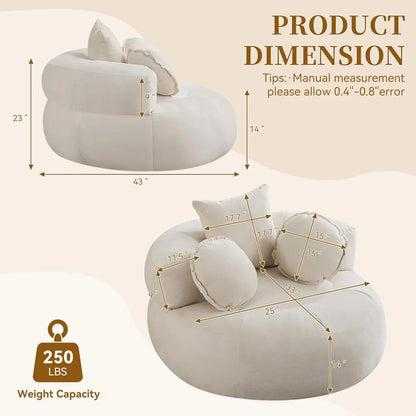 Oversized Round Sofa Chair, Chenille Fabric Circle Lounge Chair, Boneless Barrel Shape Lazy Bean Bag