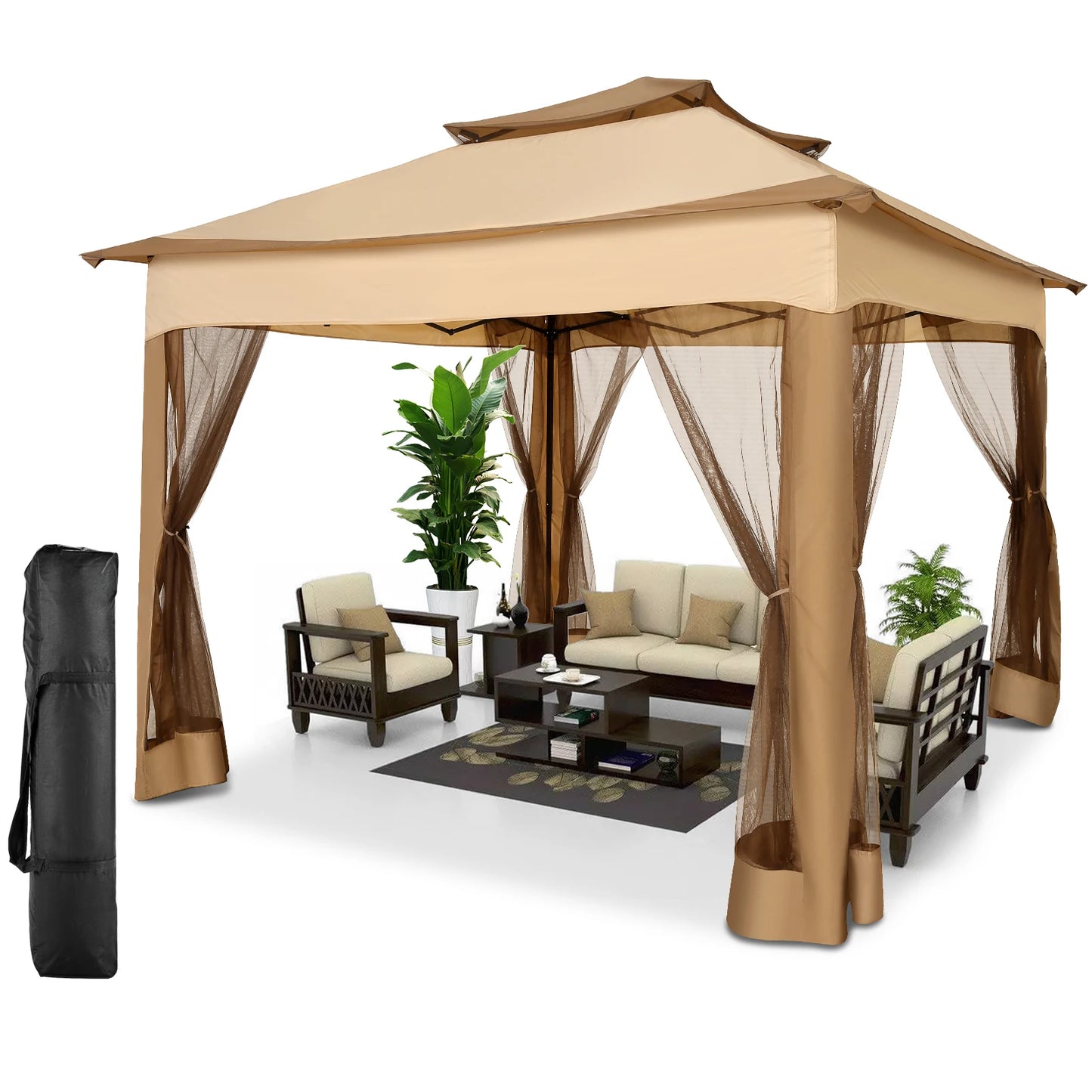 11x11 Pop Up Gazebo One-Push Canopy Tent with Mosquito Nettings