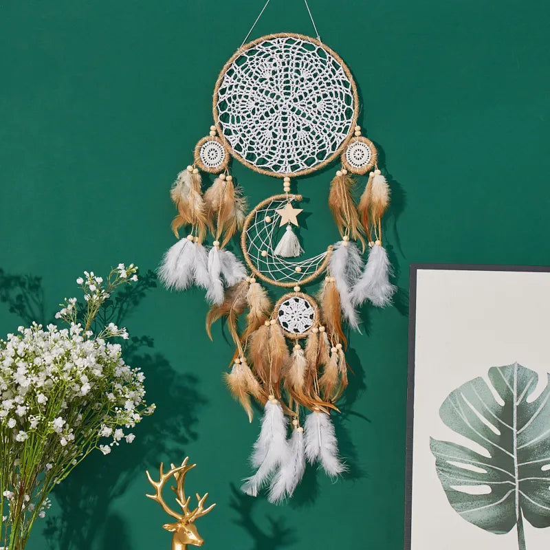 5pc Dream Catcher, Handcrafted Moon Dream Chaser, Bohemian Moon and Sun