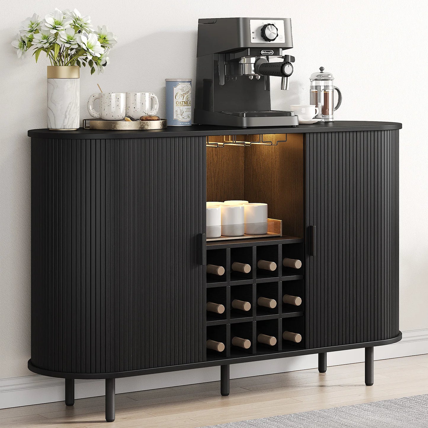 Wine Bar Cabinet w/ LED Light, Liquor Cabinet for Home