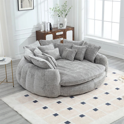 81.1" Oversized Round Chaise Lounge Chair with 14 Pillows, Modern Chenille